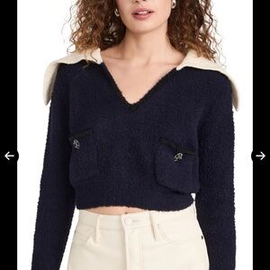 Self-Portrait Navy Sweater with White Trim